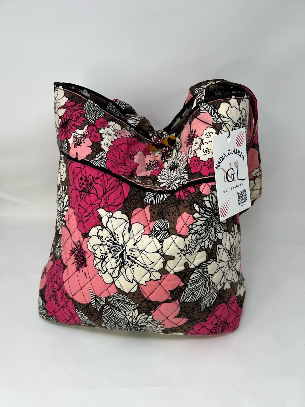 Vera Bradley Retired 2011 Mocha Rouge Pink Large Floral Tote Purse